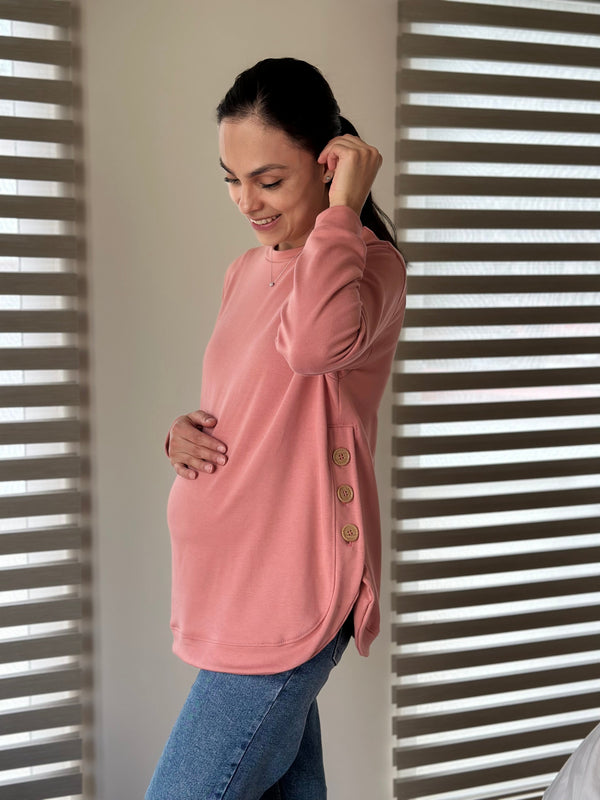 Sudadera de maternidad y lactancia •Pink button•