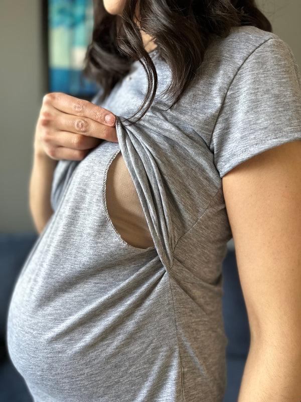 Blusa de maternidad y lactancia •Gris jaspe• BASIC