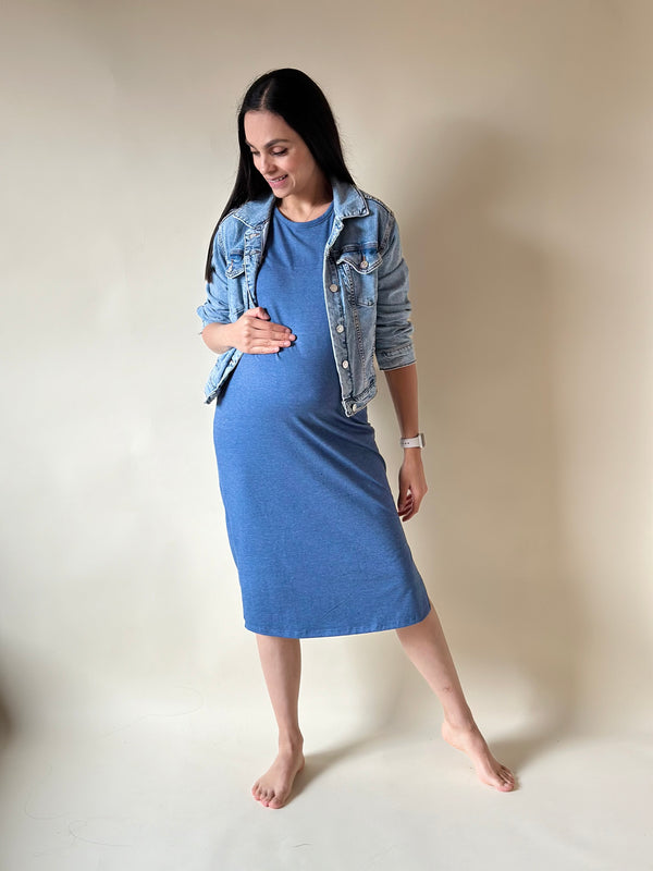 Vestido básico de maternidad •Azul demin•