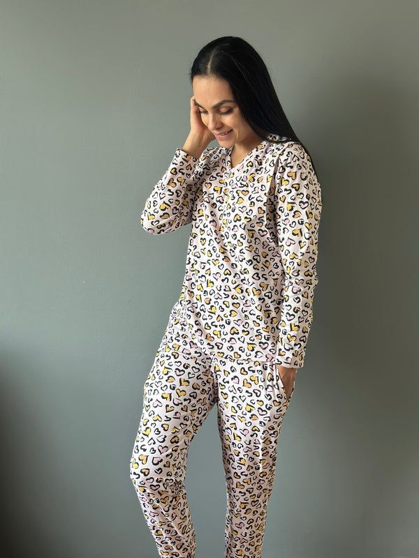 Pijama de maternidad y lactancia •Corazones print• con ALGODÓN