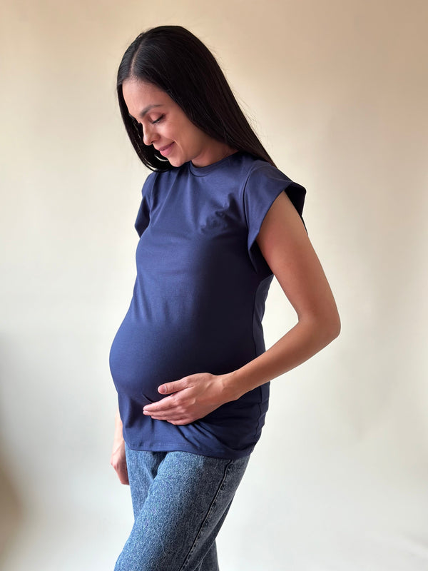 Blusa de maternidad con hombrera •Azul Marino•