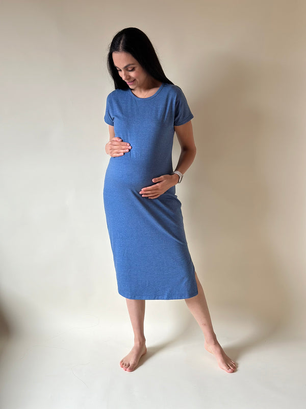 Vestido básico de maternidad •Azul demin•