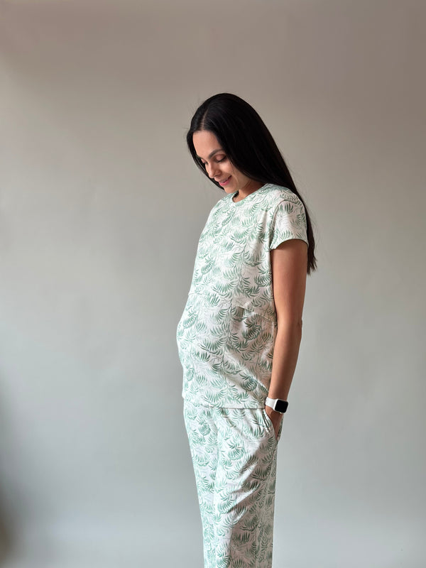 Pijama de maternidad y lactancia •Palmitas verde•