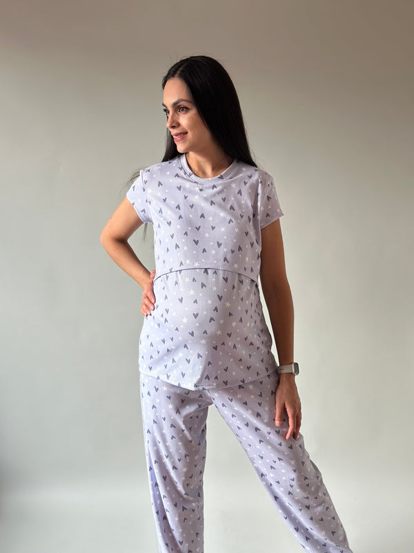 Pijama de maternidad y lactancia •Cora lila•