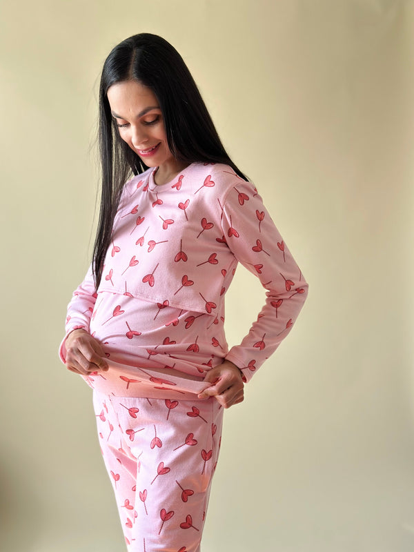 Pijama de mater y lact •Valentines Pink • SUPER SOFT