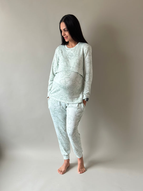 Pijama de maternidad y lactancia •Tulipán verde• SUPER SOFT