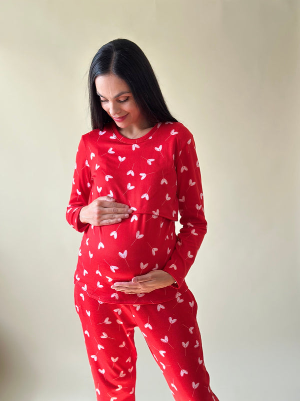 Pijama de mater y lact •Valentines Red • SUPER SOFT