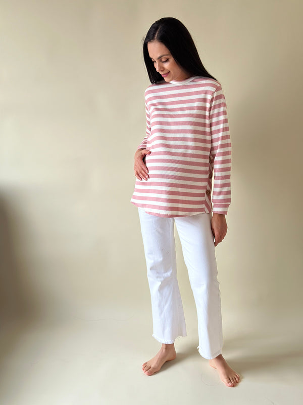 Sudadera de maternidad y lactancia •pink lines button•