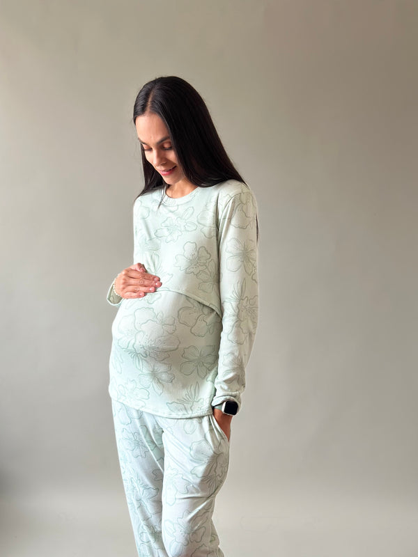 Pijama de maternidad y lactancia •Tulipán verde• SUPER SOFT
