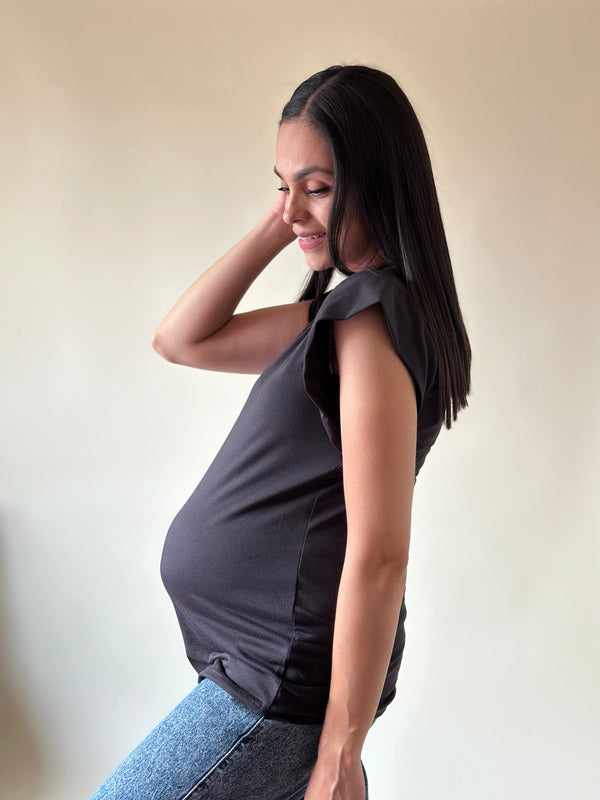 Blusa de maternidad con hombrera •Negro•