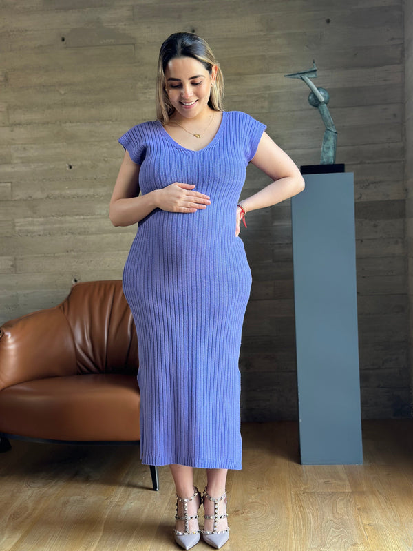 Vestido de maternidad midi •azul Lila•