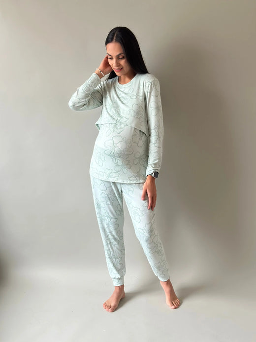 Pijama de maternidad y lactancia •Tulipán verde• SUPER SOFT