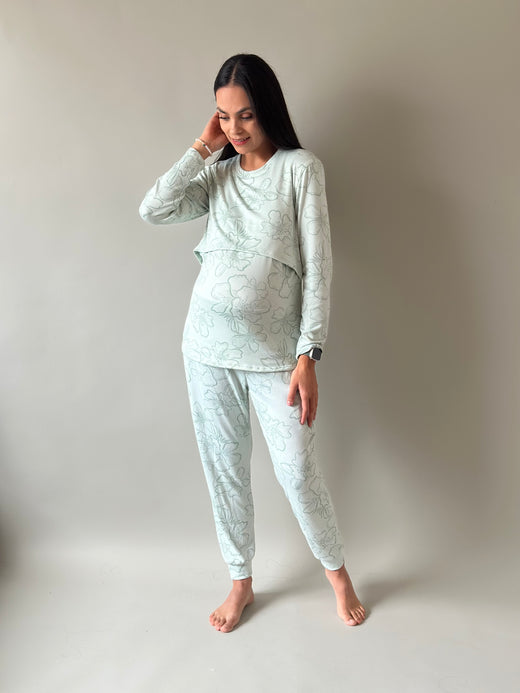 Pijama de maternidad y lactancia •Tulipán verde• SUPER SOFT
