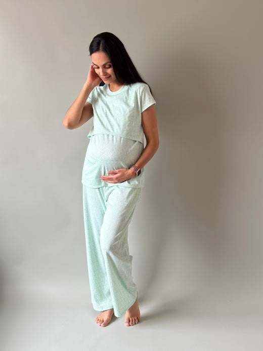 Pijama de maternidad y lactancia •Abanico menta•