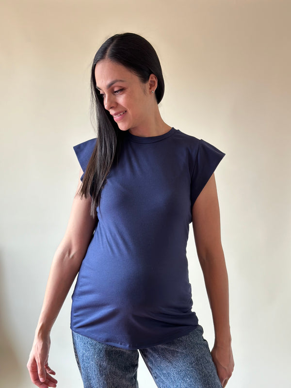 Blusa de maternidad con hombrera •Azul Marino•