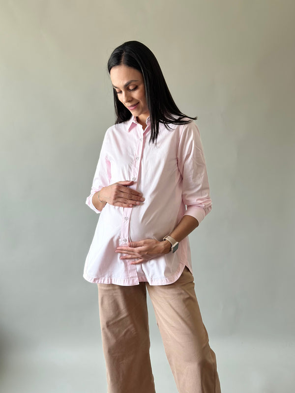 Camisa con abertura de maternidad y lactancia •Rosa•