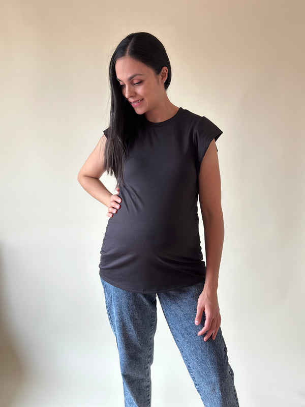 Blusa de maternidad con hombrera •Negro•