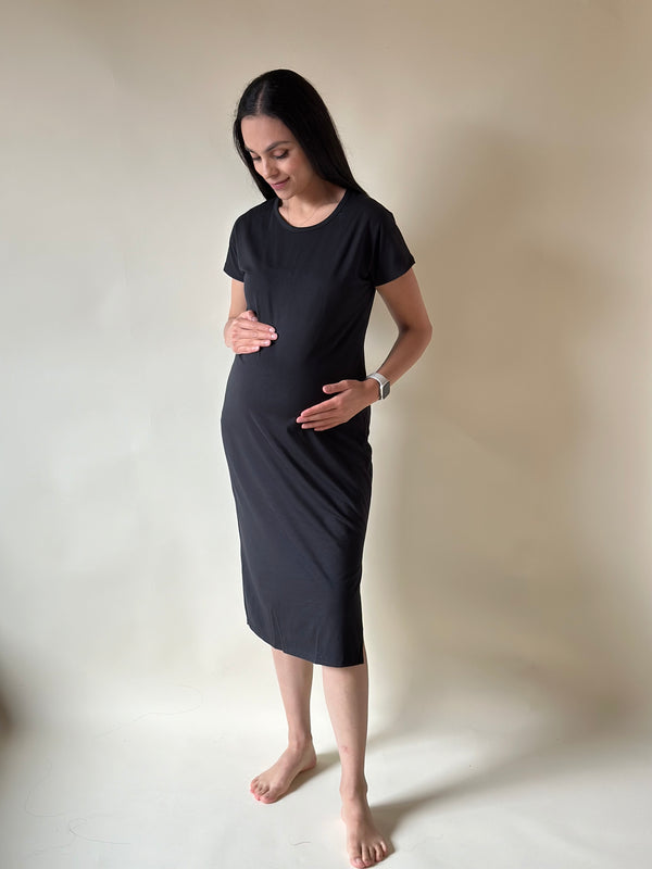 Vestido básico de maternidad •Negro•