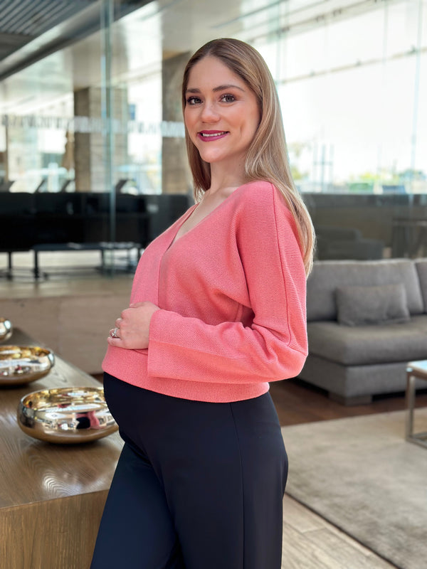 Suéter cruzado de maternidad y lactancia  •Coral• Crop top