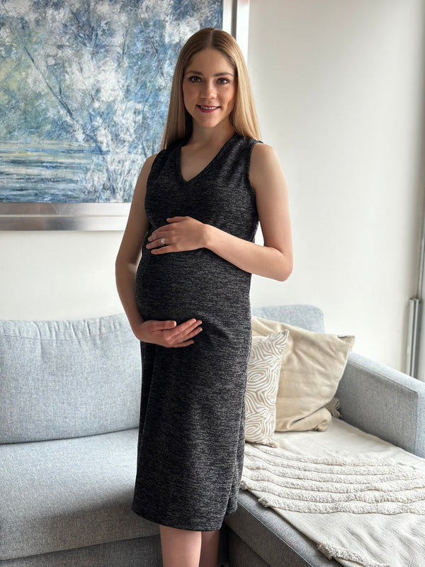 Vestido de maternidad y lactancia •Negro jaspe•