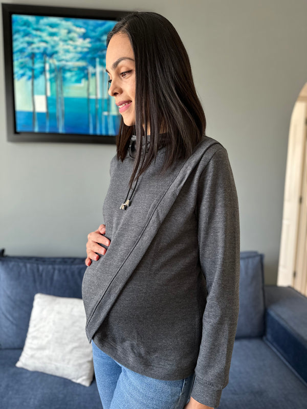 Sudadera de maternidad y lactancia CRUZADA •gris oxford•