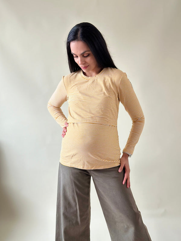 Blusa de maternidad y lactancia •rayas mostaza•