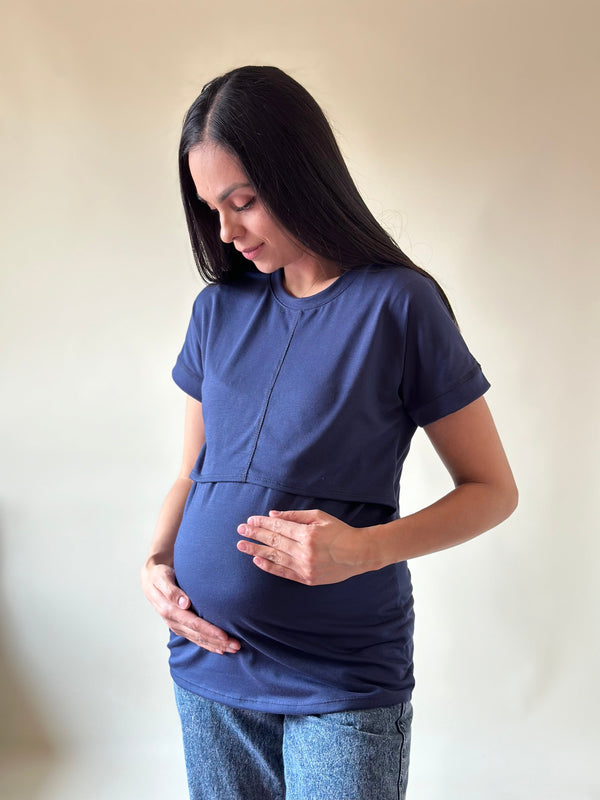 Blusa de maternidad y lactancia •Basic Azul marino•