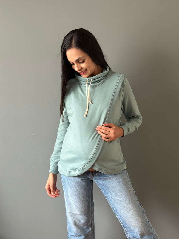 Sudadera de maternidad y lactancia CRUZADA •Verde aqua•