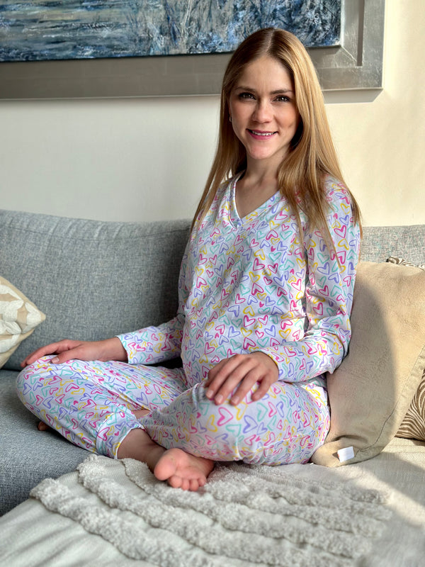 Pijama de maternidad y lactancia •CORAZON MULTICOLOR• ALGODÓN