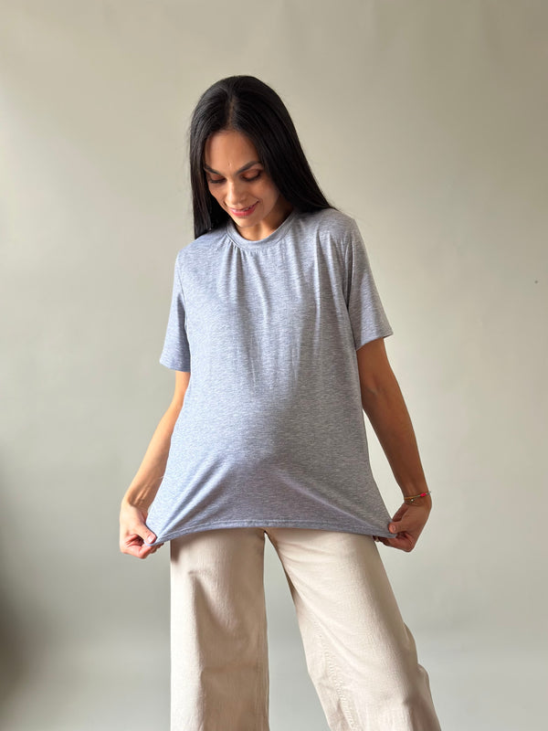 Playera de maternidad y lactancia •Gris jaspe•