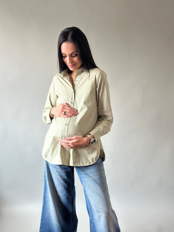 Camisa con abertura de maternidad y lactancia •Verde•