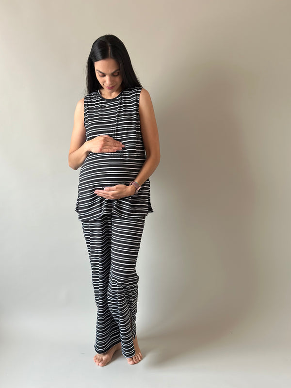 Set de embarazo y lactancia Maite •Rayas negro•