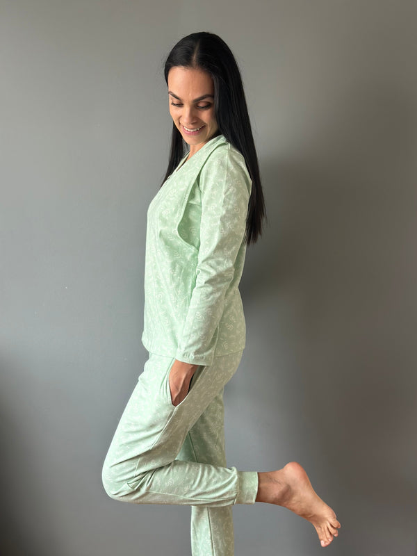Pijama de maternidad y lactancia •Menta• con ALGODÓN