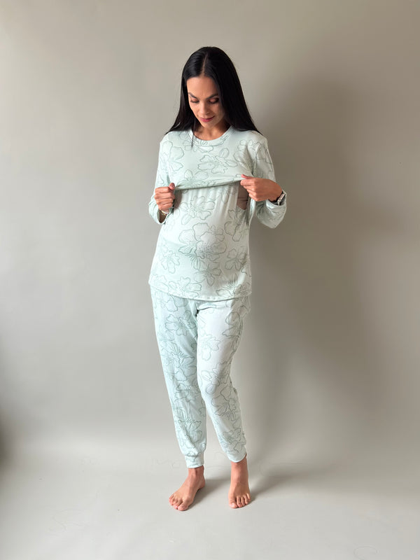 Pijama de maternidad y lactancia •Tulipán verde• SUPER SOFT