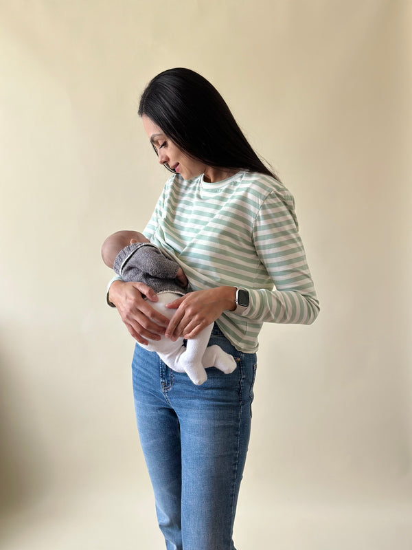 Blusa de maternidad y lactancia •Rayas pistache•