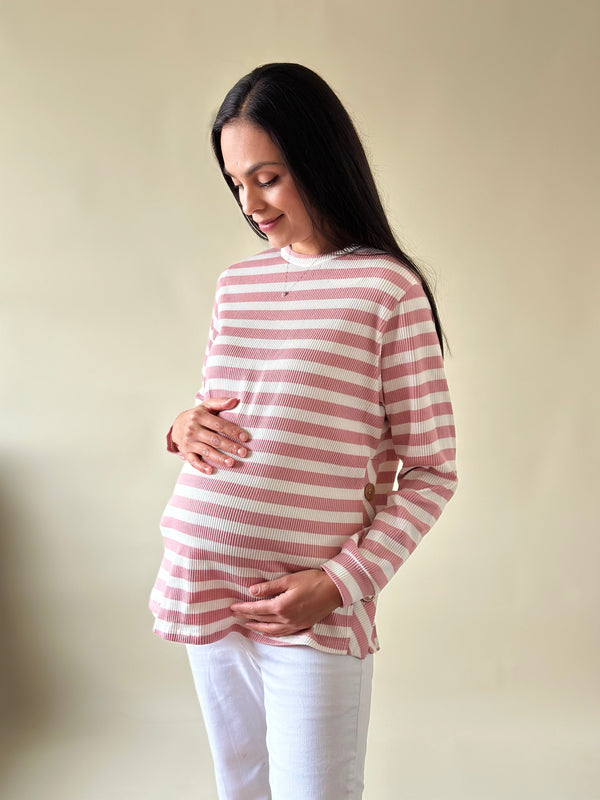 Sudadera de maternidad y lactancia •pink lines button•