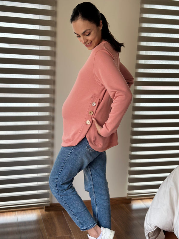Sudadera de maternidad y lactancia •Pink button•