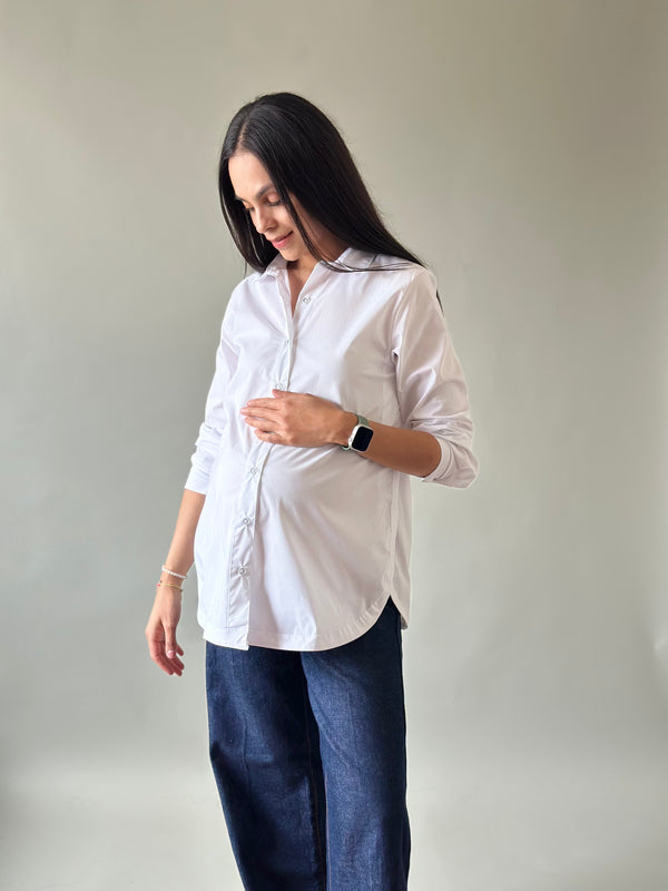 Camisa con abertura de maternidad y lactancia •Blanca•