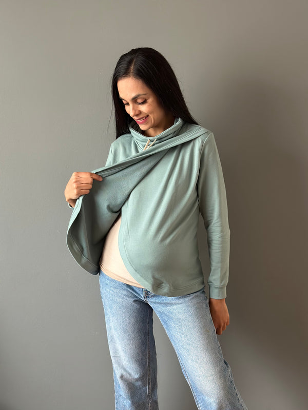 Sudadera de maternidad y lactancia CRUZADA •Verde aqua•