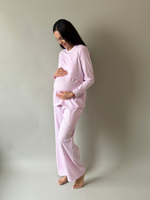 Pijama de maternidad y lactancia •Abanico lila•
