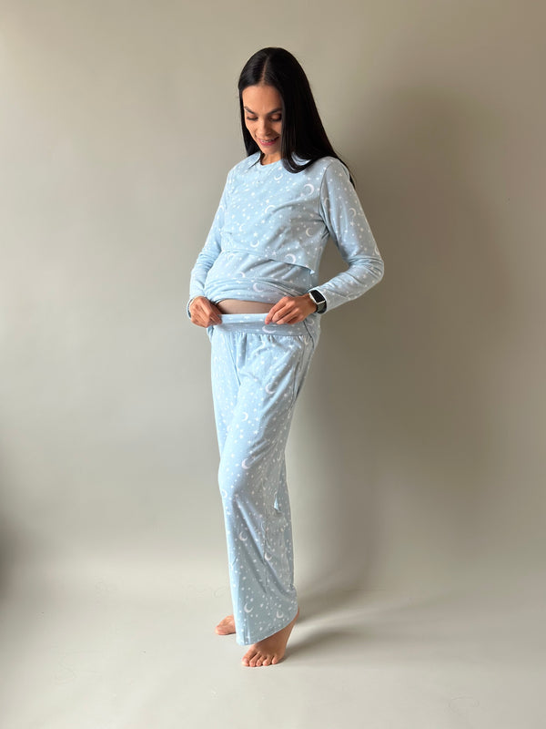 Pijama de mater y lact •Estrellas azul• FLEECE DELGADO