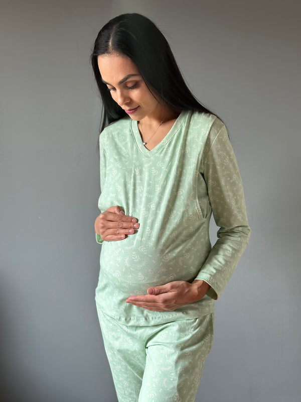 Pijama de maternidad y lactancia •Menta• ALGODÓN
