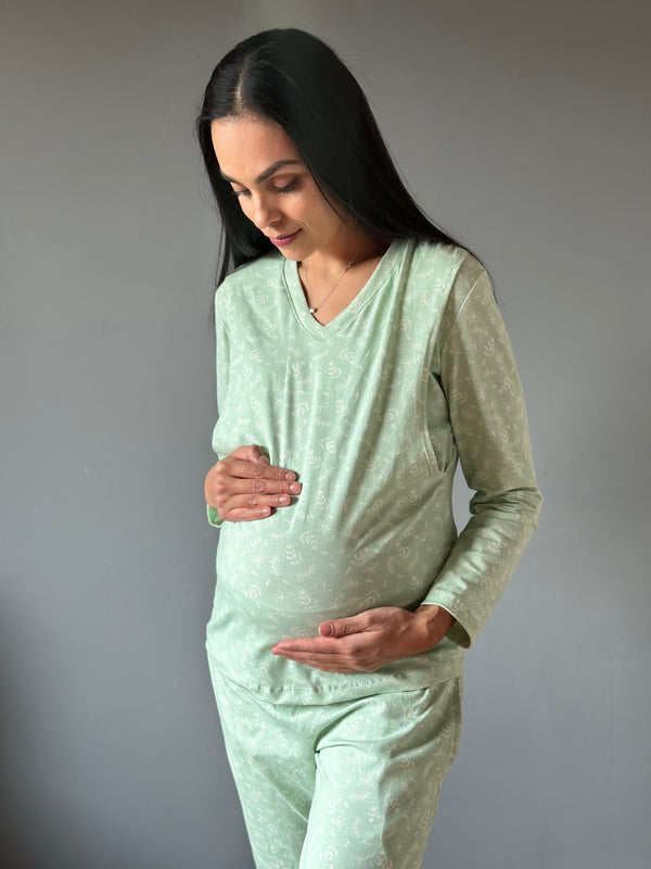 Pijama de maternidad y lactancia •Menta• con ALGODÓN