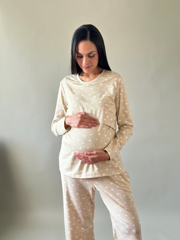Pijama de maternidad y lactancia •Estrellas arena•