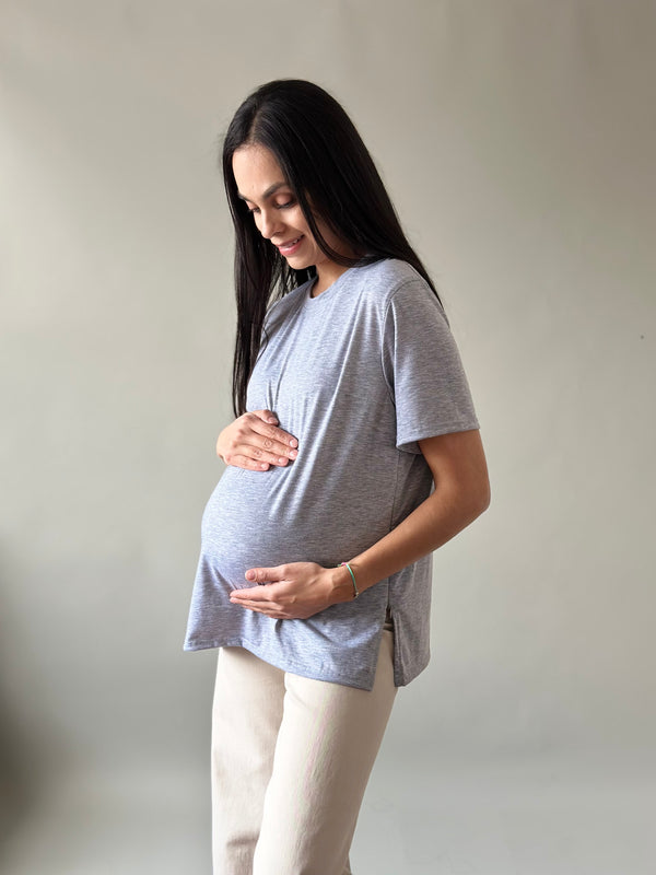 Playera de maternidad y lactancia •Gris jaspe•