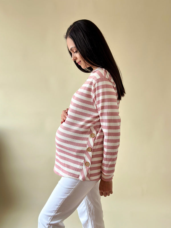 Sudadera de maternidad y lactancia •pink lines button•