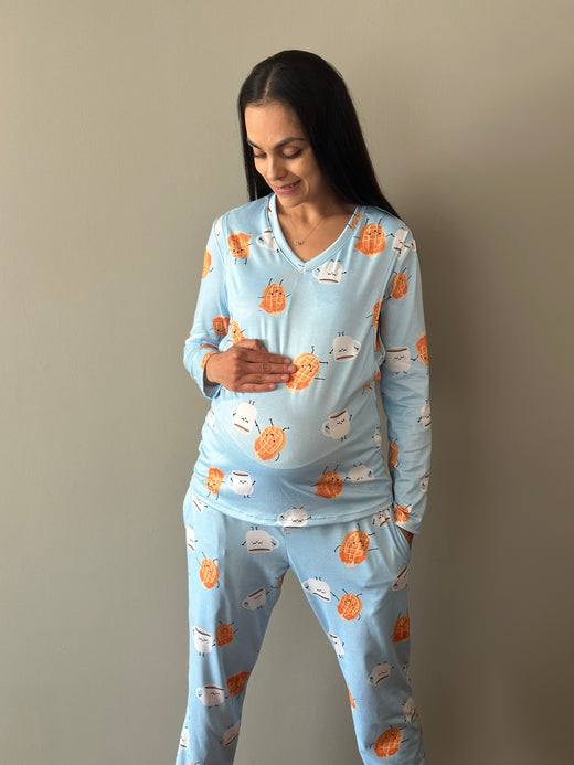 Pijama de maternidad y lactancia •Waffle azul• SUPER SOFT