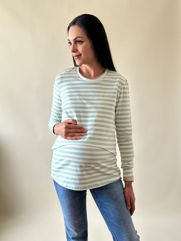 Blusa de maternidad y lactancia •Rayas pistache•