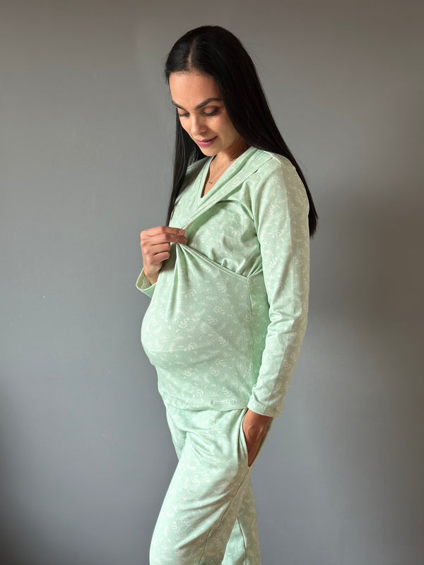 Pijama de maternidad y lactancia •Menta• ALGODÓN