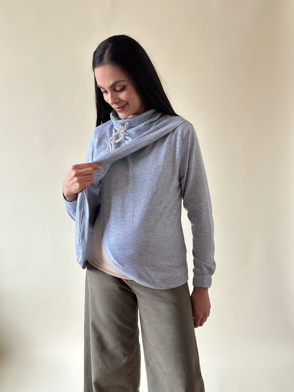 Sudadera de maternidad y lactancia CRUZADA •Gris jaspe•